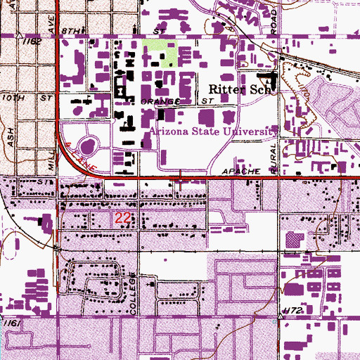 Topographic Map of Ocotillo Hall, AZ
