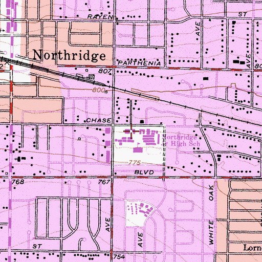 Topographic Map of Northridge Middle School, CA