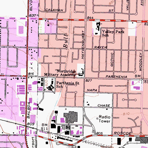 Topographic Map of Northridge Military Academy (historical), CA