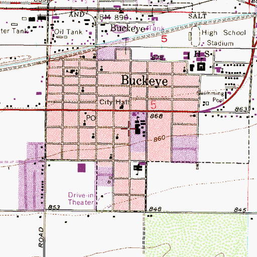 Topographic Map of Buckeye Middle School, AZ