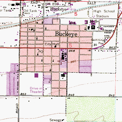 Topographic Map of Buckeye Primary School, AZ