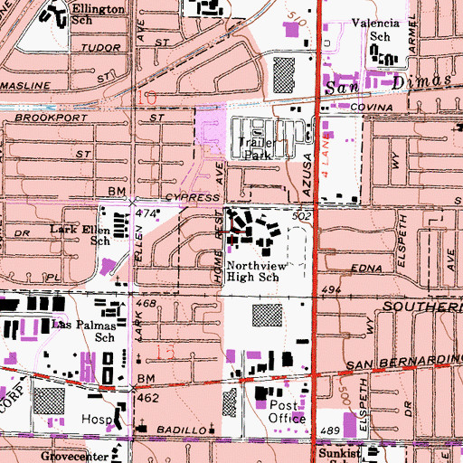 Topographic Map of Northview High School, CA