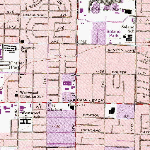 Topographic Map of Kingdom Hall of Jehovahs Witnesses of Solano, AZ