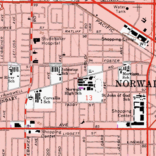 Topographic Map of Norwalk High School, CA