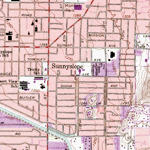 Topographic Map of North Village Baptist Church, AZ