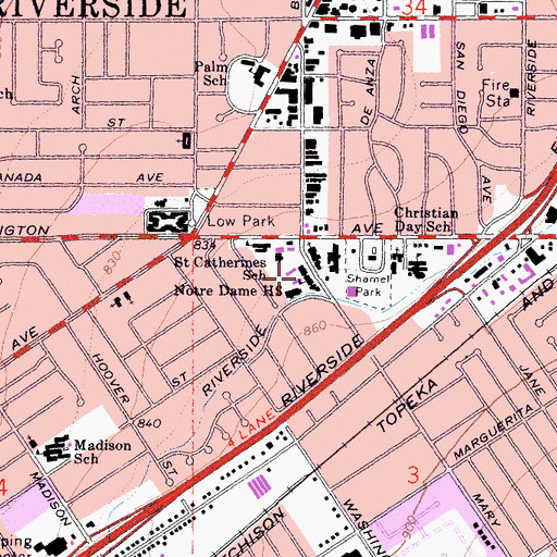 Topographic Map of Notre Dame High School, CA