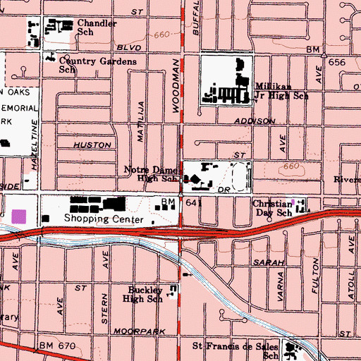 Topographic Map of Notre Dame High School, CA