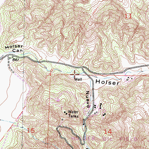 Topographic Map of Nuevo Canyon, CA