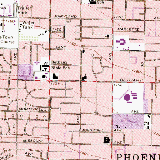 Topographic Map of Second Church of Christ Scientist, AZ