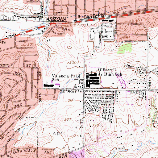 Topographic Map of O'Farrell Community School, CA
