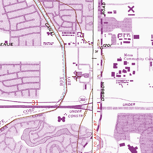 Topographic Map of Banner Desert Medical Center, AZ