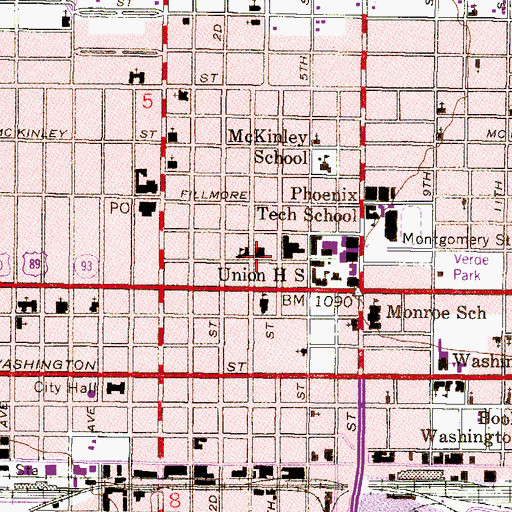 Topographic Map of Arizona Center Shopping Center, AZ