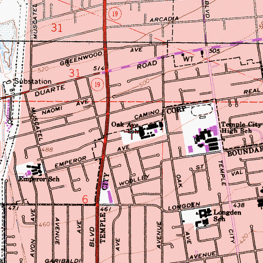 Topographic Map of Oak Avenue Intermediate School, CA