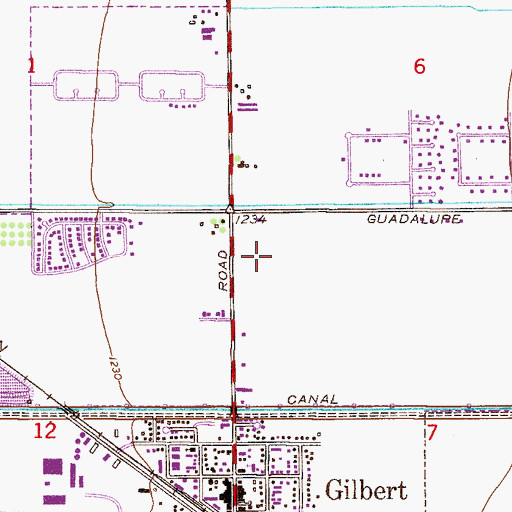Topographic Map of Gilbert Towne Centre Shopping Center, AZ