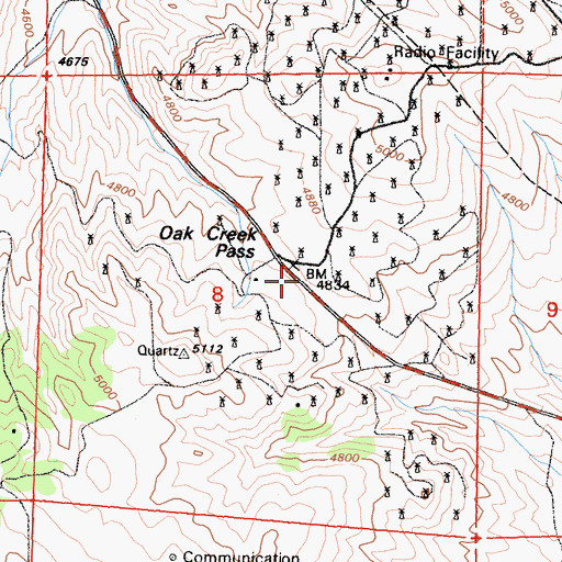 Topographic Map of Oak Creek Pass, CA