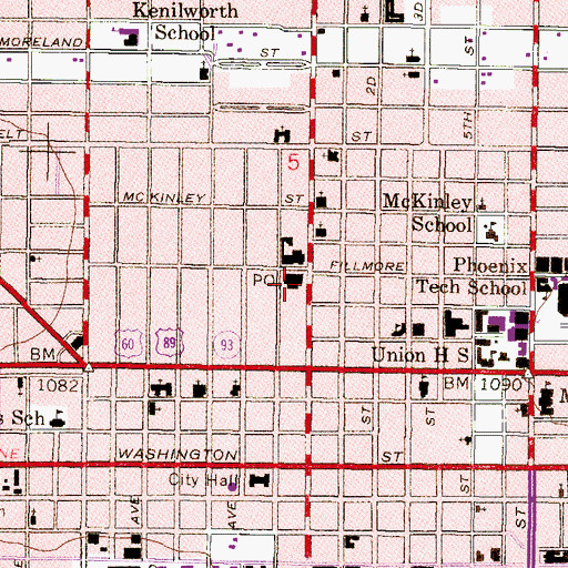 Topographic Map of Downtown Phoenix Post Office, AZ
