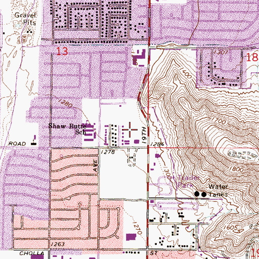Topographic Map of Shaw Butte Post Office, AZ