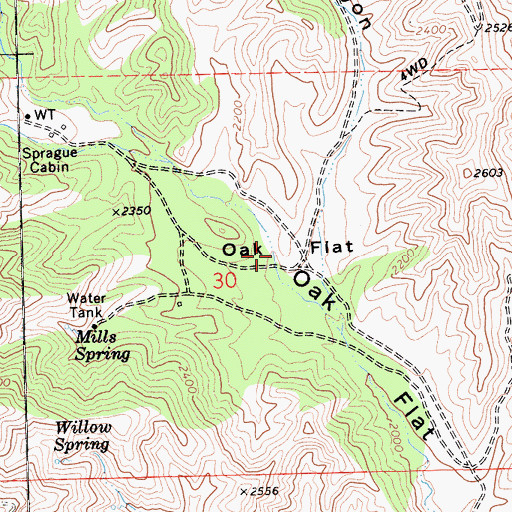 Topographic Map of Oak Flat, CA
