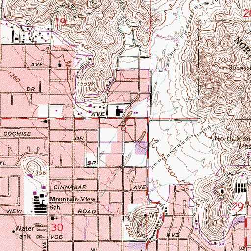Topographic Map of Mountain View School, AZ