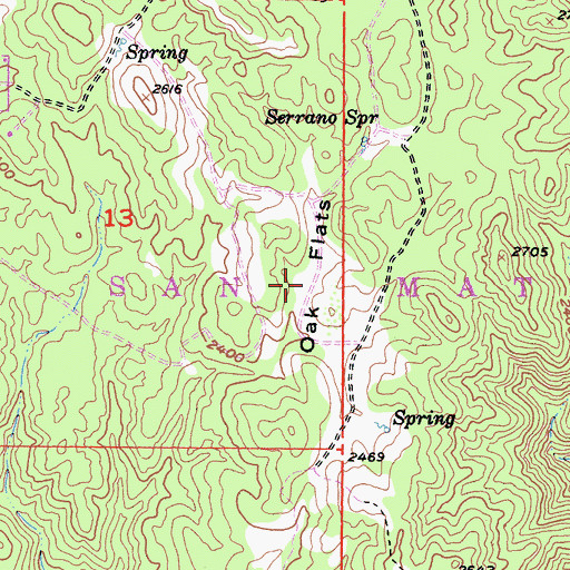 Topographic Map of Oak Flats, CA