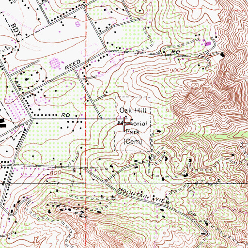 Topographic Map of Oak Hill Memorial Park, CA