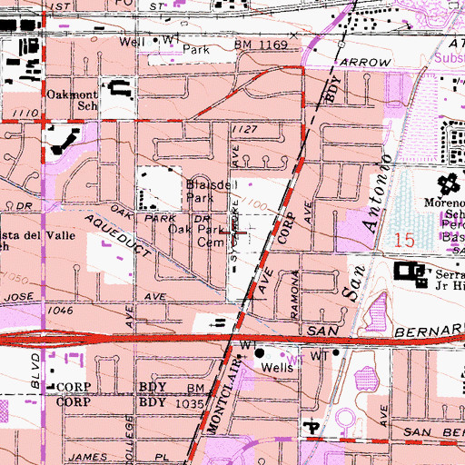 Topographic Map of Oak Park Cemetery, CA