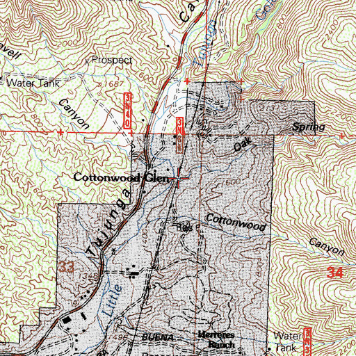 Topographic Map of Oak Spring Canyon, CA