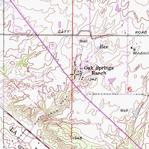 Topographic Map of Oak Springs Ranch, CA