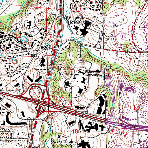 Topographic Map of Reid Hall of Liberal Arts, MO