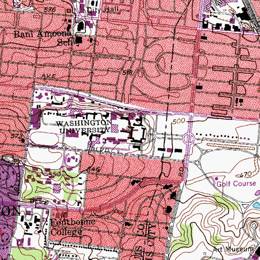 Topographic Map of Ridgley Hall, MO