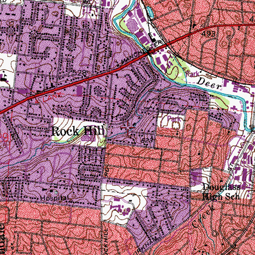 Topographic Map of Rock Hill Fire Department, MO