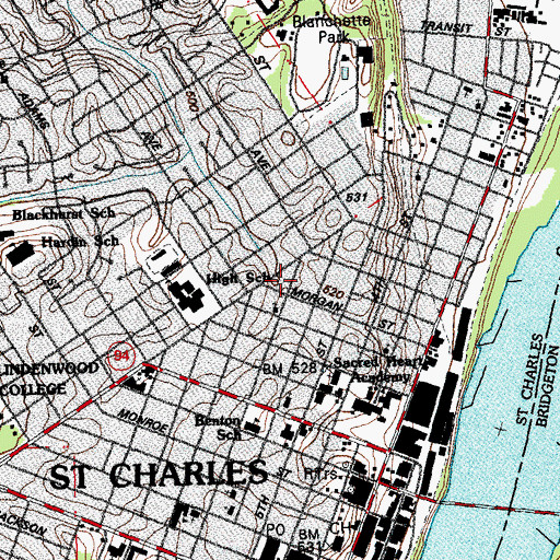 Topographic Map of Saint Charles Fire Department Station 1, MO