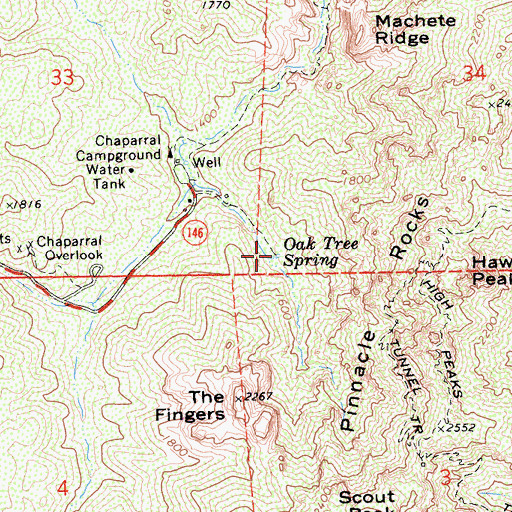 Topographic Map of Oak Tree Spring, CA