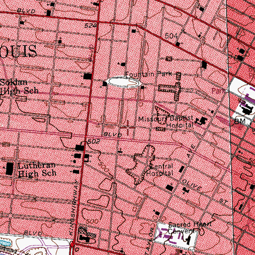 Topographic Map of Saint Louis Fire Department - Engine House 28, MO