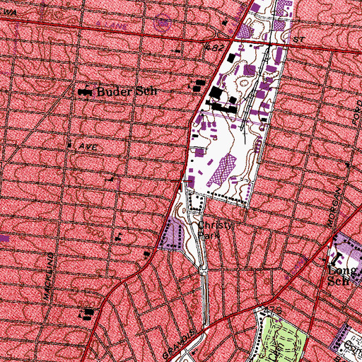Topographic Map of Saint Louis City Engine House Number 36 Fire Station, MO