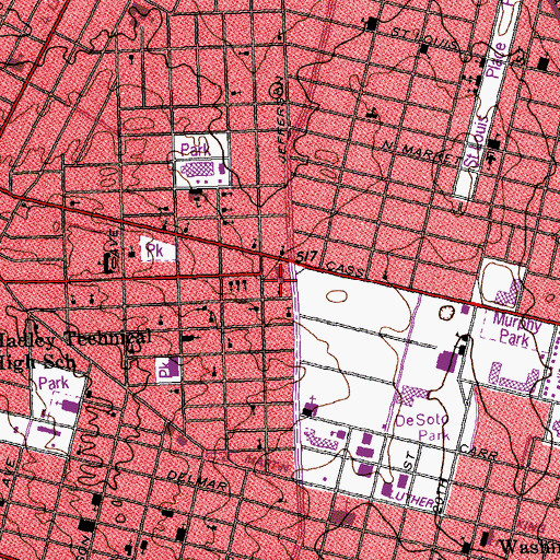 Topographic Map of Saint Louis Fire Department Fire Academy Headquarters, MO