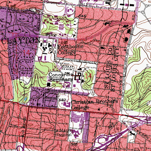 Topographic Map of Schaller Hall, MO