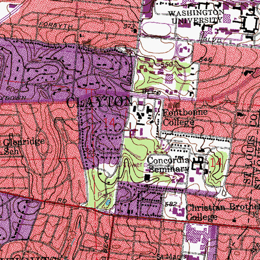 Topographic Map of Southwest Hall, MO