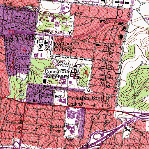 Topographic Map of Stoeckhardt Hall, MO