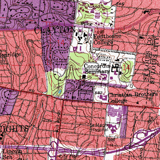 Topographic Map of Ursula Cotta Hall, MO