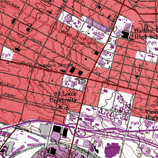 Topographic Map of Verhaegen Hall, MO