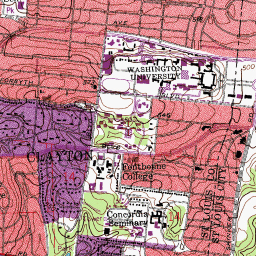 Topographic Map of Wohl Student Center, MO