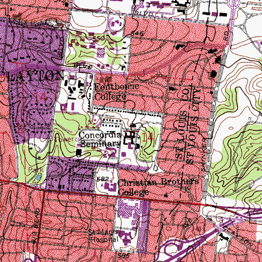 Topographic Map of Wyneken Hall, MO