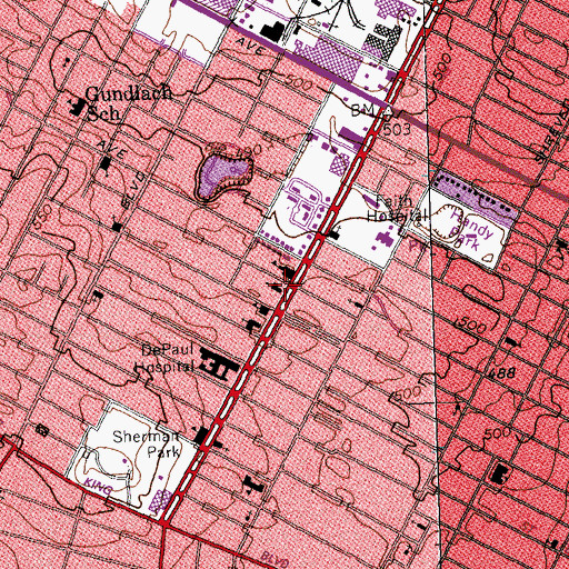 Topographic Map of All Saints Episcopal Church, MO