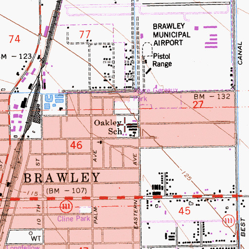 Topographic Map of J W Oakley Elementary School, CA