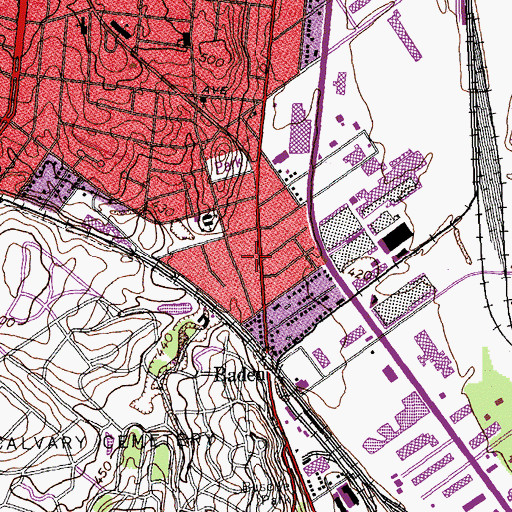 Topographic Map of Baden Community Christian Church, MO