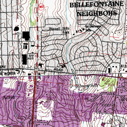 Topographic Map of Bellefontaine Neighbors Baptist Church, MO