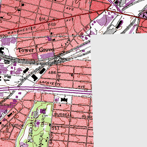 Topographic Map of Blaine Avenue Church of God, MO