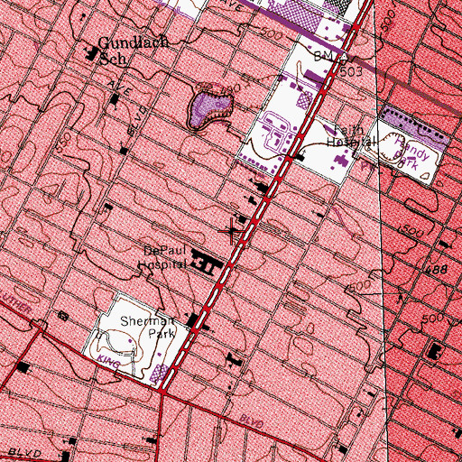 Topographic Map of Blessed Hope Missionary Baptist Church, MO