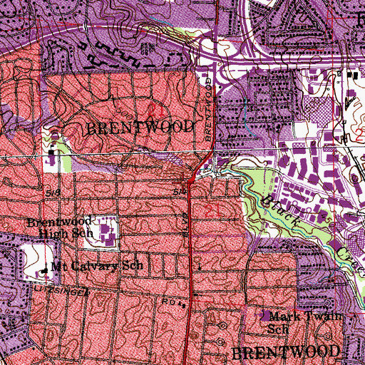 Topographic Map of Brentwood Bible Church, MO